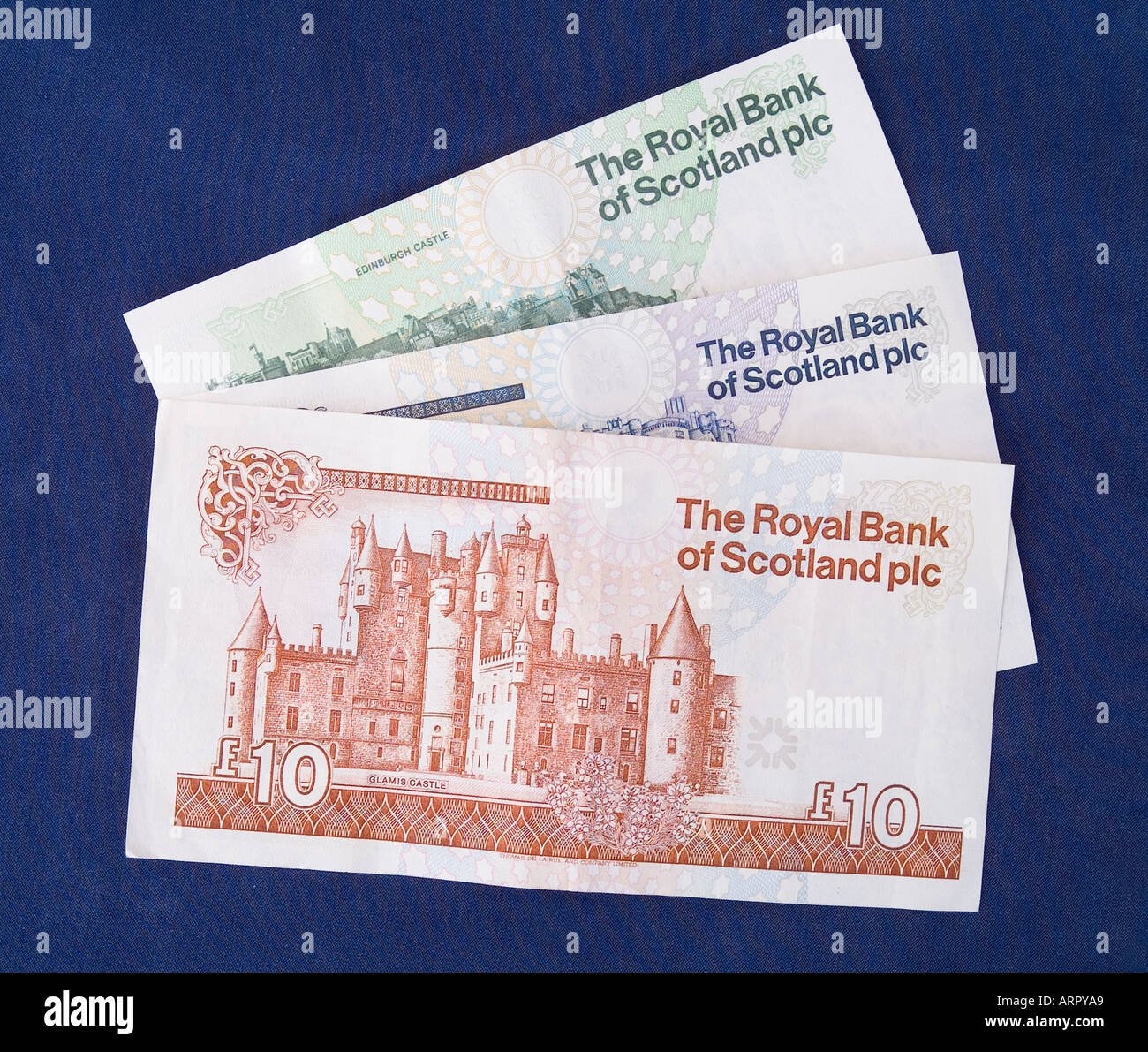 dh Royal Bank of Scotland MONEY SCOTLAND UK Scottish Money Eine fünf 10 Pfund Banknote auf der Rückseite der rbs-Banknote Banknoten Stockfoto