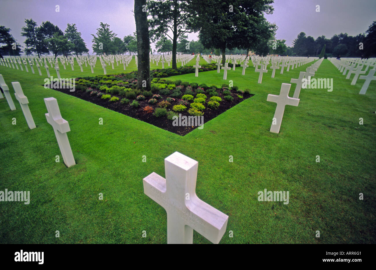 Endlose Reihen amerikanischen Soldatenfriedhof Colleville Normandie Frankreich Europa Stockfoto