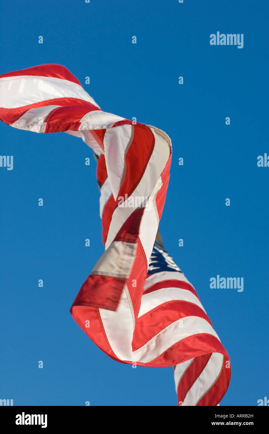 Amerikanische Flagge winken weht flatternden Sternenbanner re weiße und blaue rote weiße blaue Sterne Streifen Kultur Patriot Symbol Stockfoto