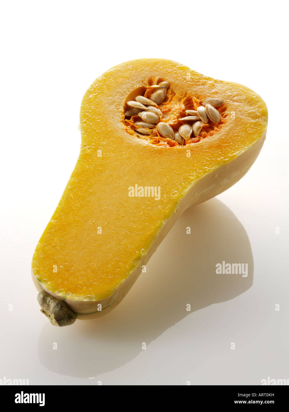 Butternut Kürbis geschnitten auf einem weißen Hintergrund Stockfoto