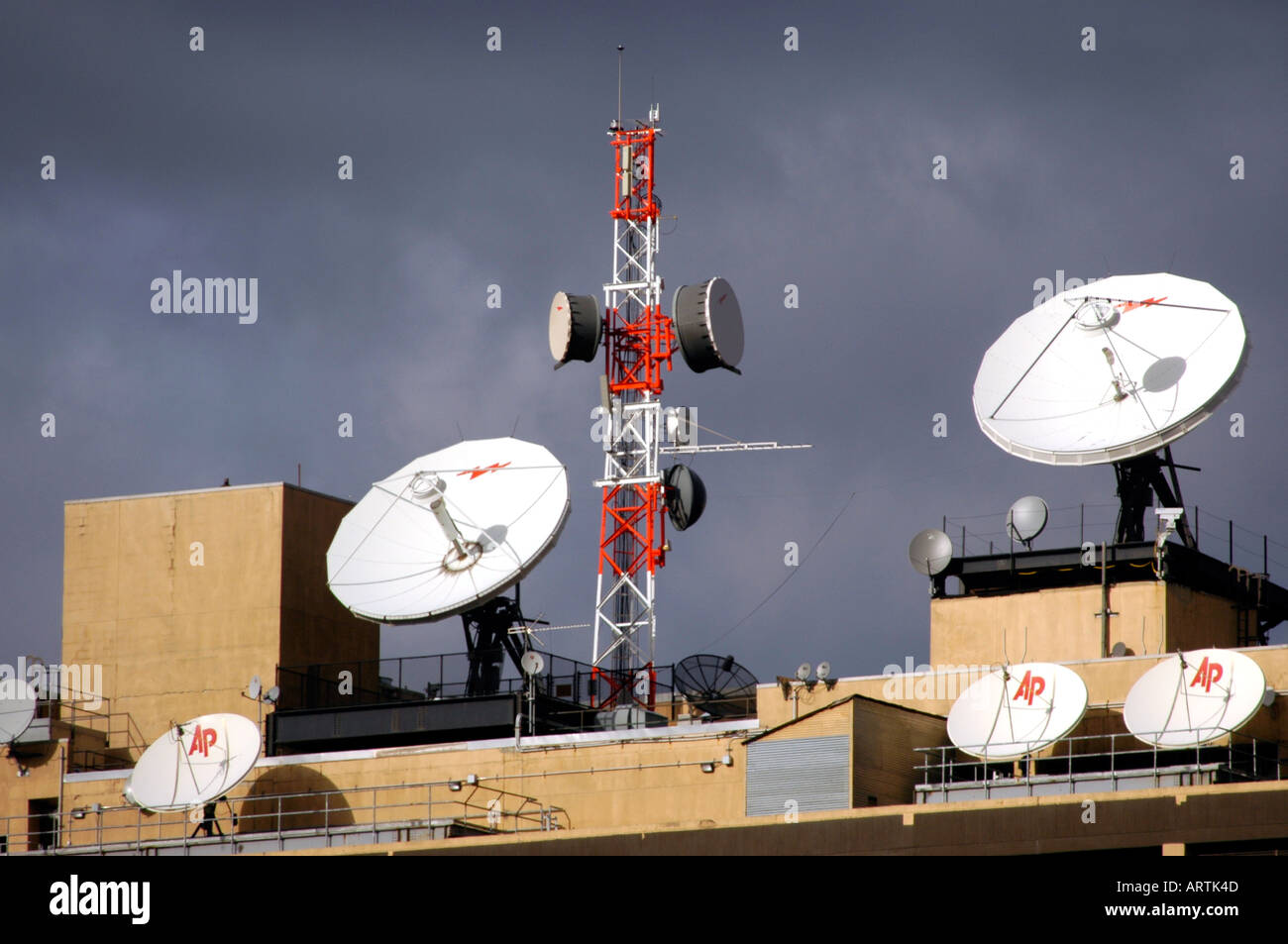 Ein Array Von Antennen Und Satellitenschusseln Platz Auf Dem Dach Auf Der Morgan Post Sortieren Anlage In New York City Zu Mieten Stockfotografie Alamy