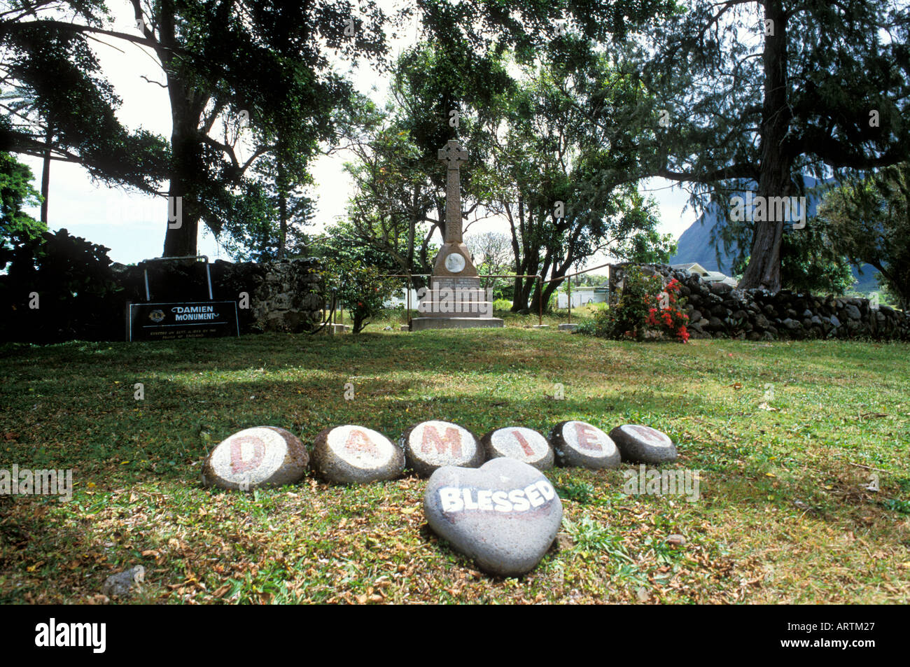 Damien gesegnet Rock Memorial Kalaupapa Molokai Hawaii Stockfoto