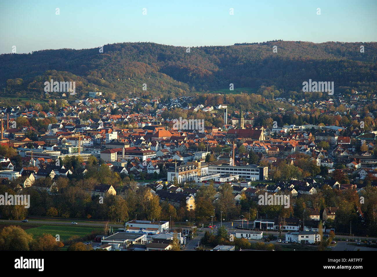 Die Stadt Schorndorf wie sieht aus der Grafenberg. Stockfoto