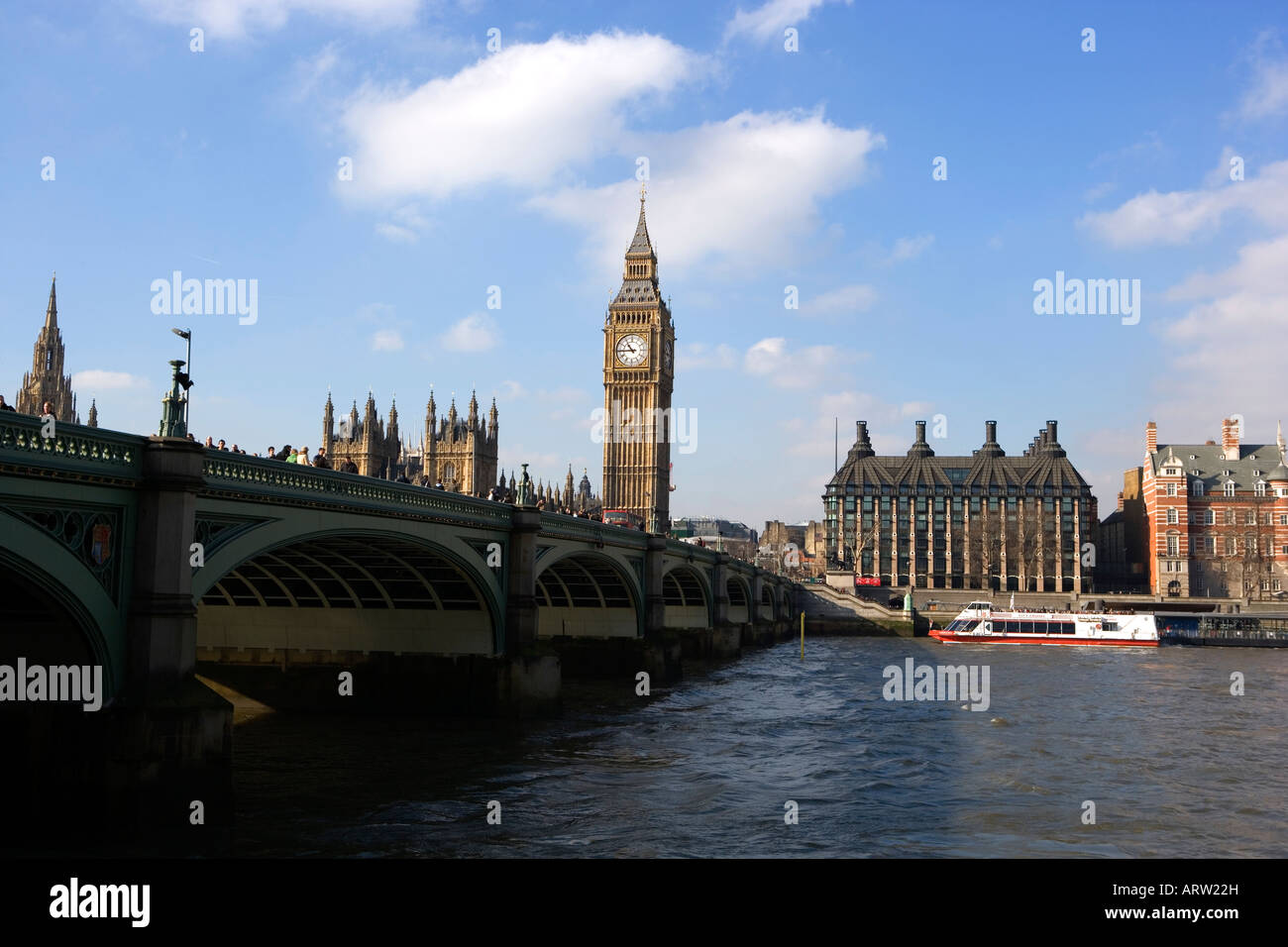 Westminster Brücke Häuser des Parlaments big Ben Themse Stockfoto