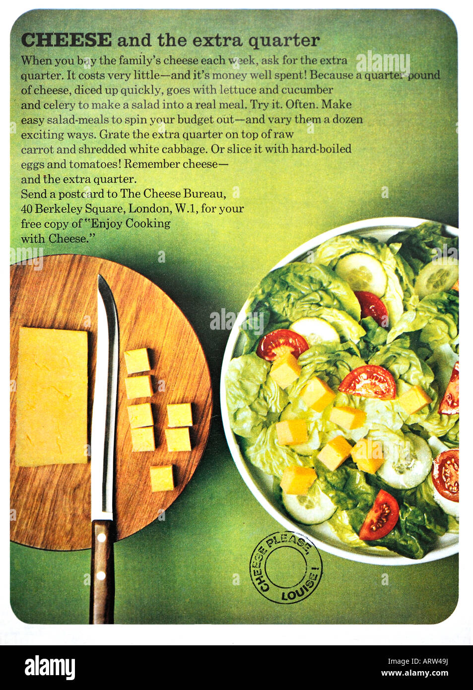 1960er Jahren Käse bitte Louise! Werbung für nur zur redaktionellen Nutzung Stockfoto