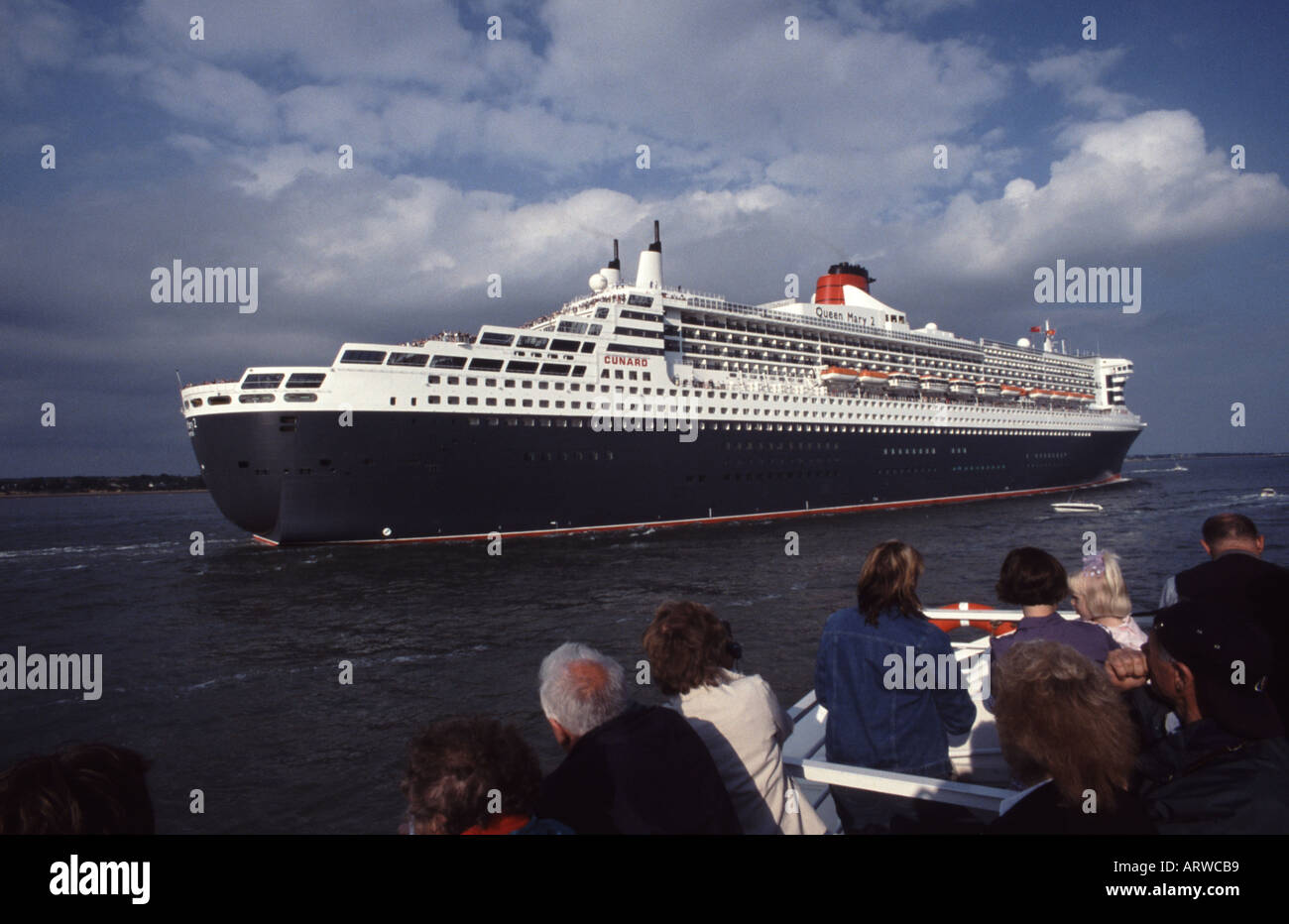 Queen Sie Mary 2 Ankunft in Southampton Stockfoto