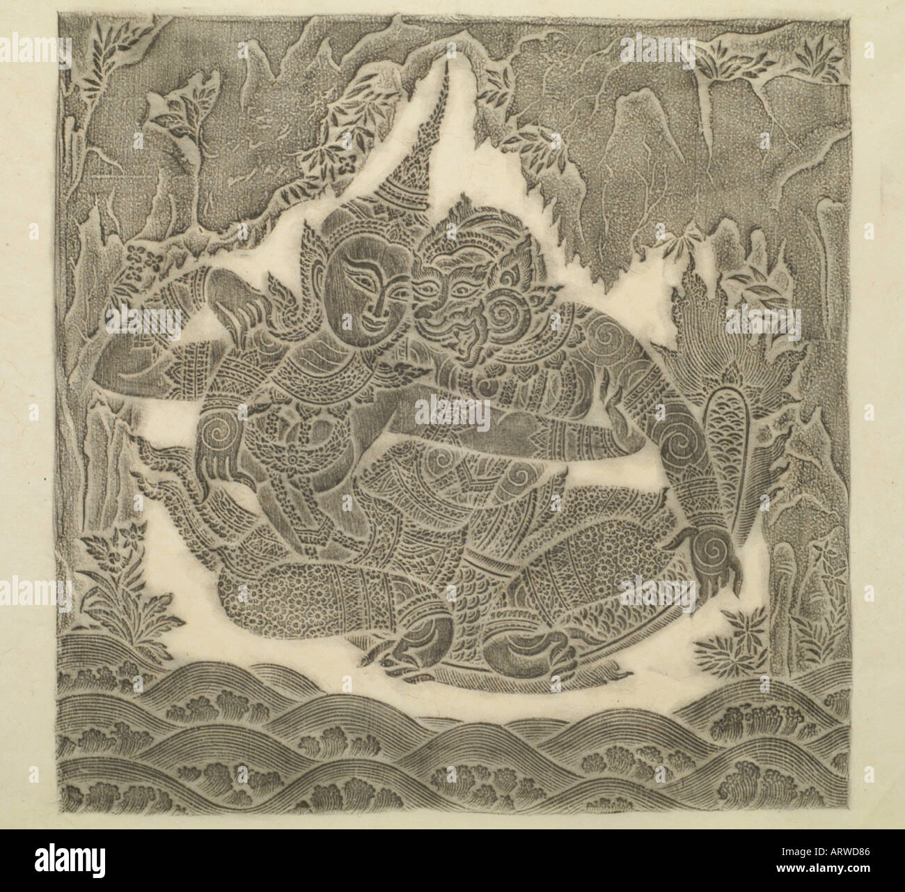 Pastell Abreibungen von Marmorrelief des Ramayana-Epos im Grand Palace Bangkok Thailand Süd-Ost-Asien Wat Phra Kaeo Stockfoto