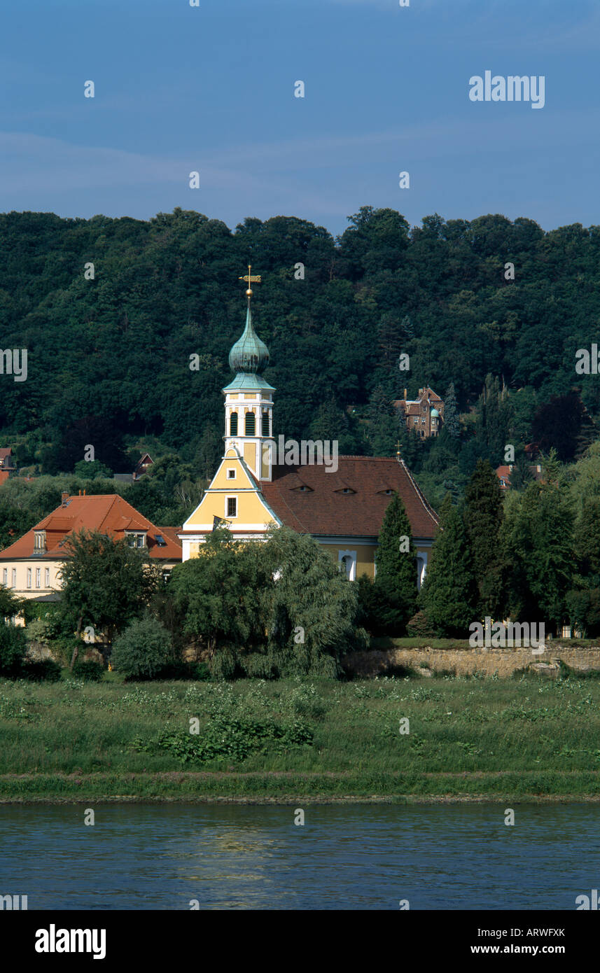 Dresden, Ortsgemeinde Hosterwitz, '' "Schifferkirche" Maria am Wasser " Stockfoto