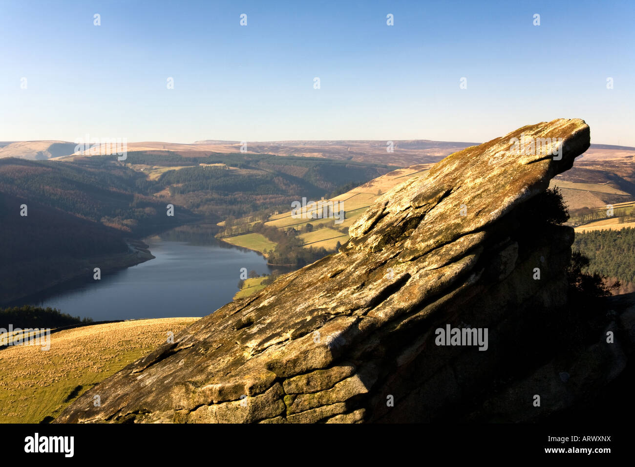 Derwent Reservior von Whinstone Lee Tor Peak National Park England Februar 2008 Stockfoto