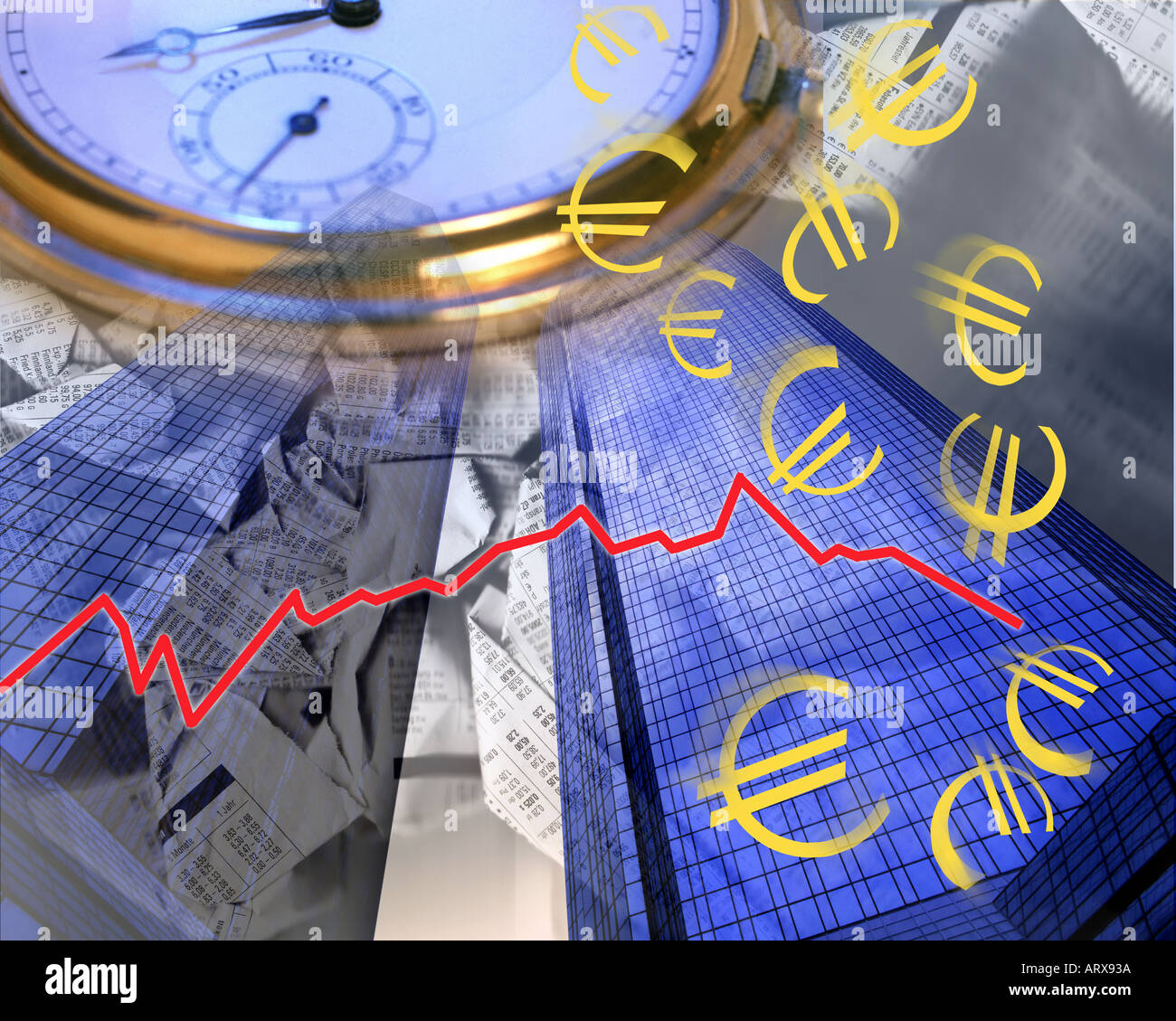 FINANZKONZEPT: Euro-Währung im Wert fallen Stockfoto