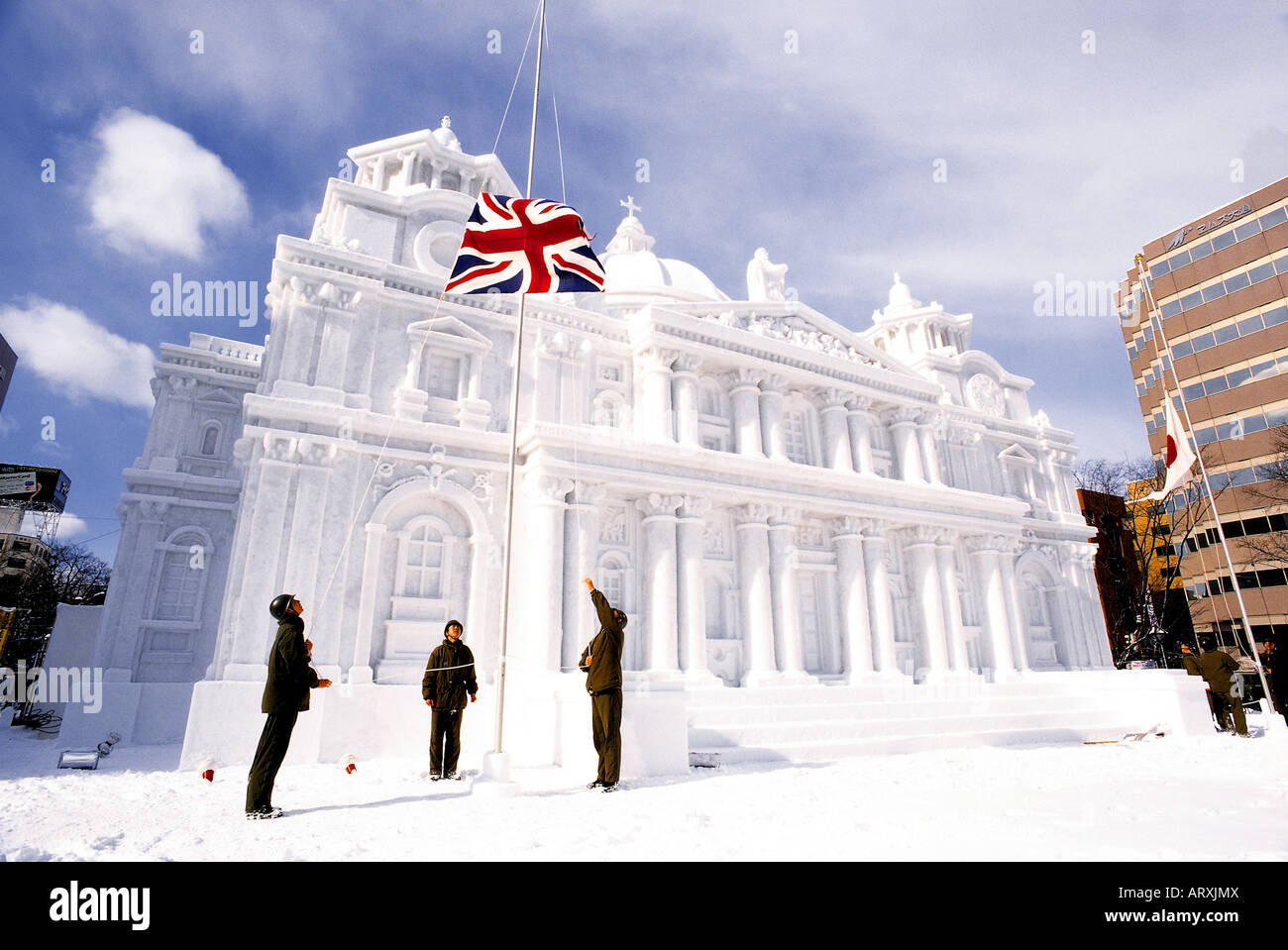 Buckingham Palace hergestellt aus Schnee, Sapporo Snow Festival, Japan. Stockfoto