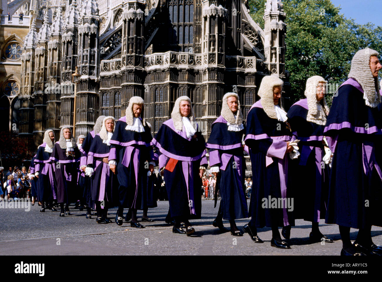 Die jährliche Prozession der Richter in London von Westminster Abbey, Houses of Parliament Stockfoto