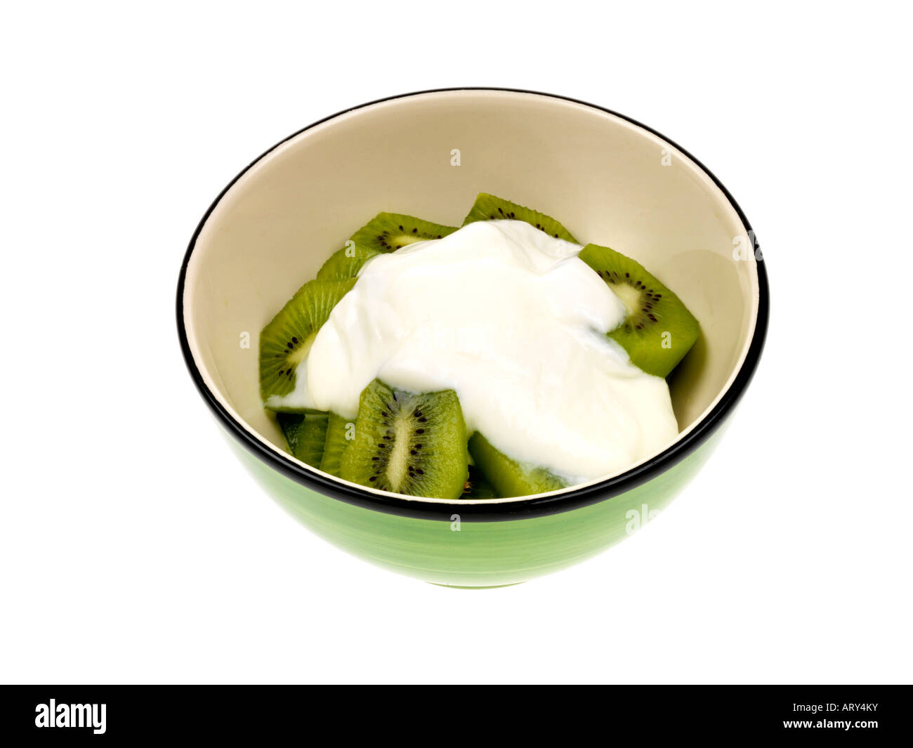 Kiwis mit Joghurt Stockfoto