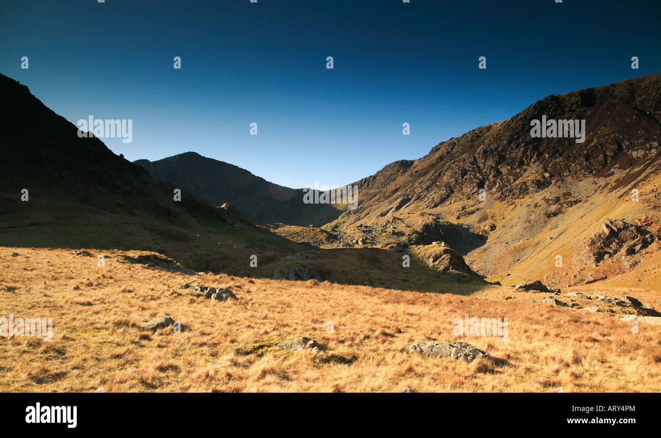weiten Blick über Cader Idris oder Cadair Idris in Snowdonia Nord-Wales zeigt struppigen Vorder- und steile Anstiege im Hintergrund Stockfoto