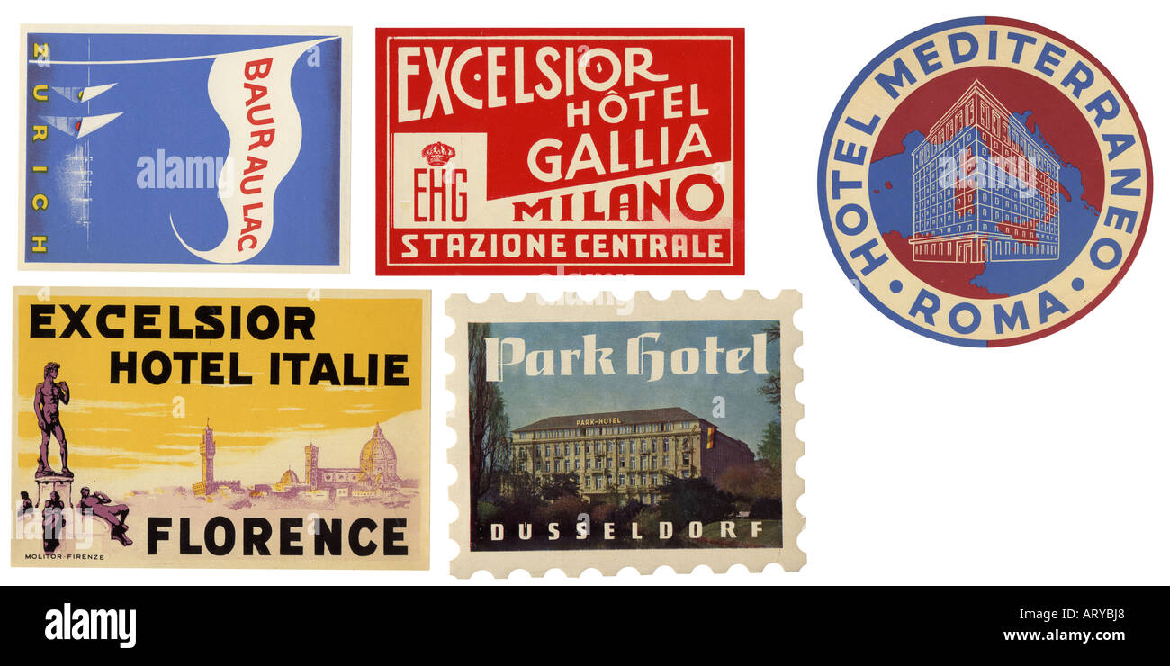 Vintage Hotel in Europa Sticker und Aufkleber für das Gepäck. Stockfoto