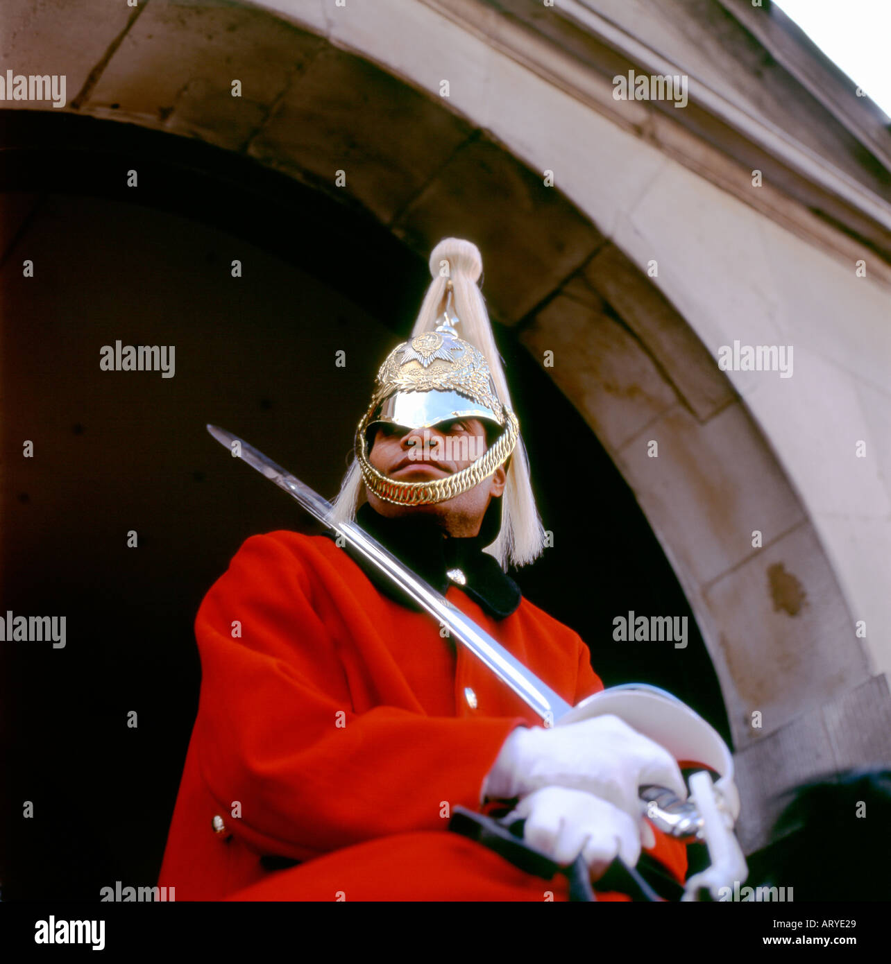 Queens Royal Guard auf Pferd am Whitehall London England UK KATHY DEWITT Stockfoto