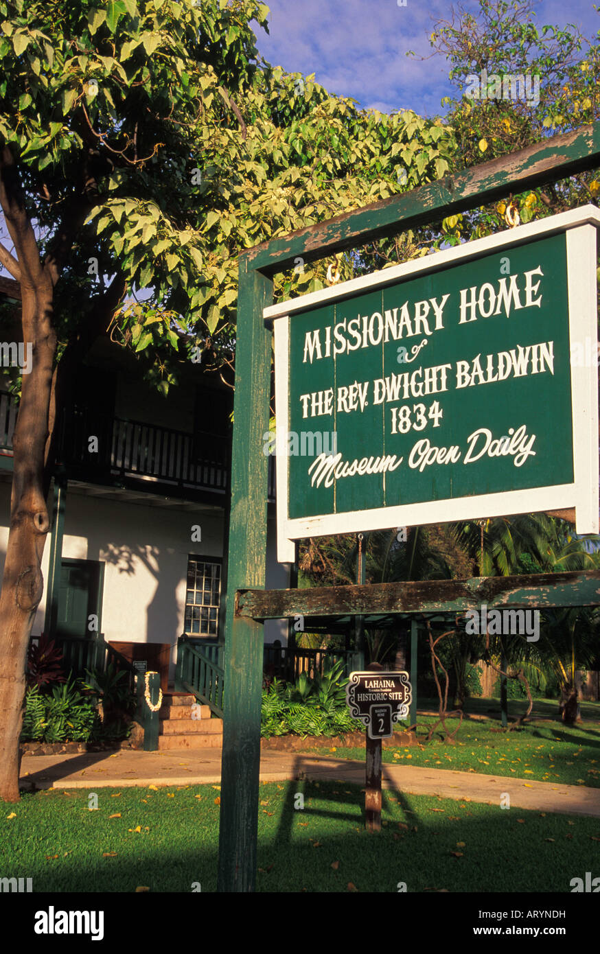 Missionarische Urheimat Museum von Reverend Dwight Baldwin gebaut im Jahre 1834, gesehen und besucht in der Front Street in Lahaina Stockfoto