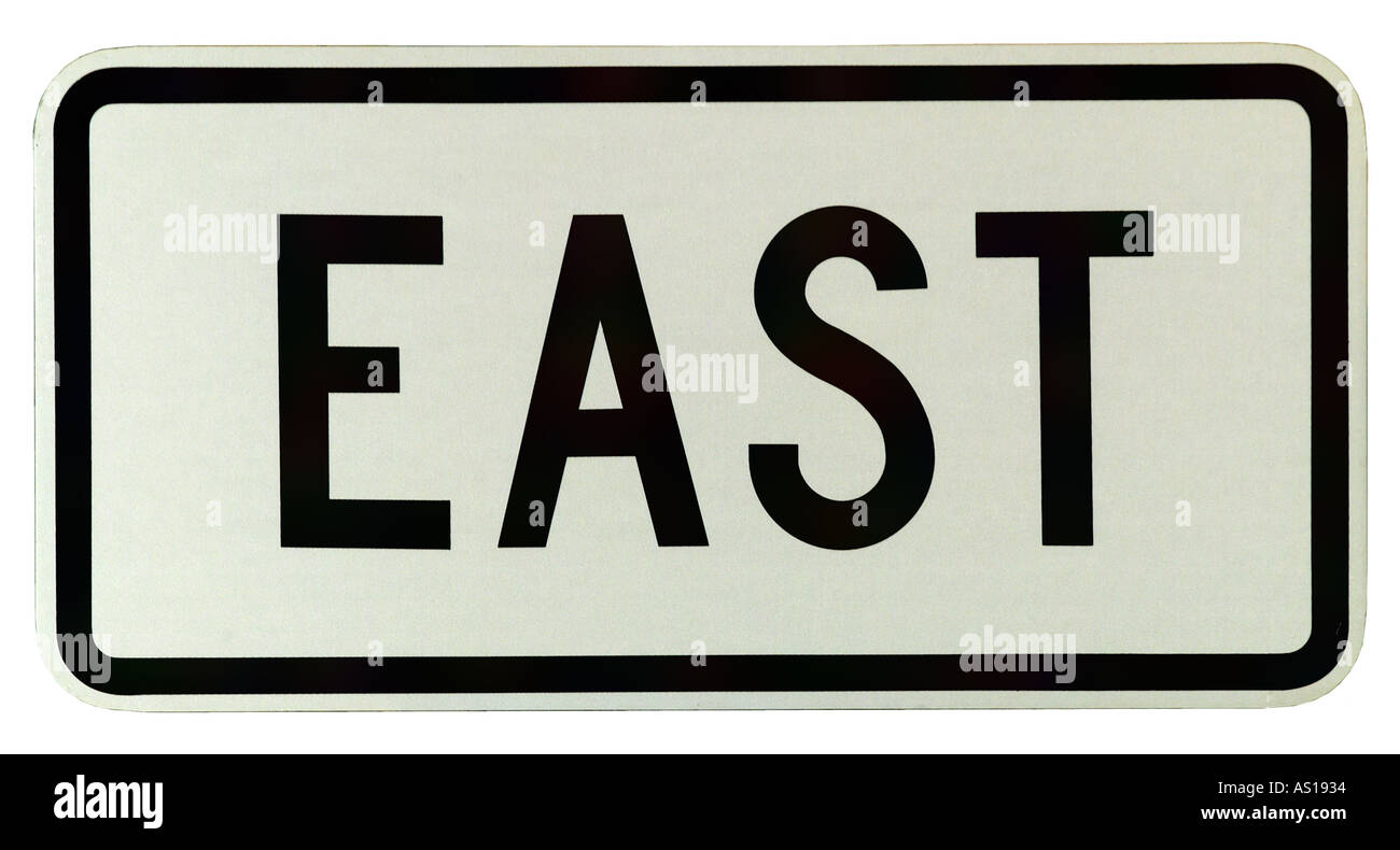 Osten Straßenschild Silhouette auf weißem Hintergrund Stockfoto