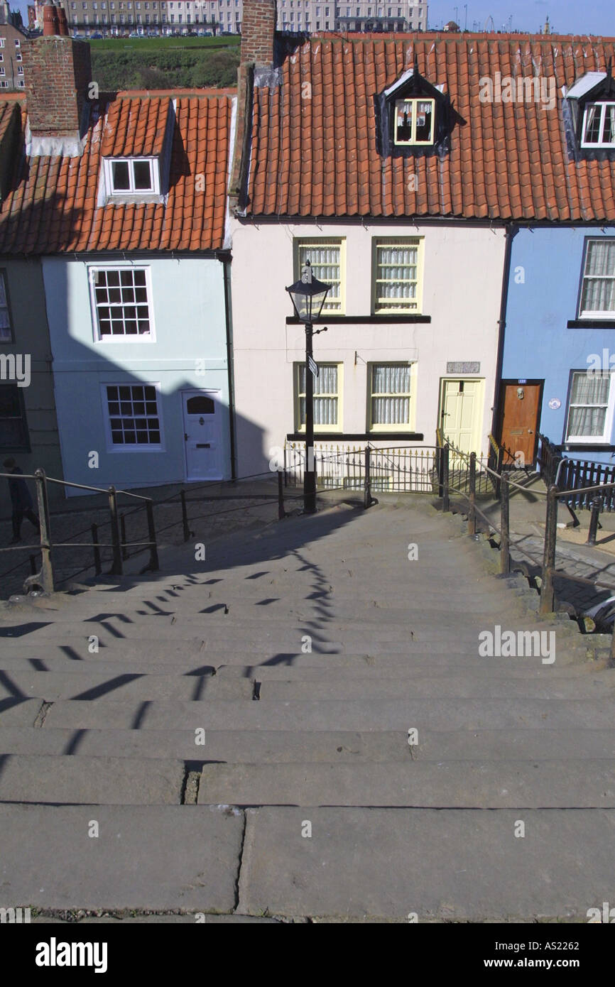 Stufen aus Whitby Abbey Yorkshire Stockfoto