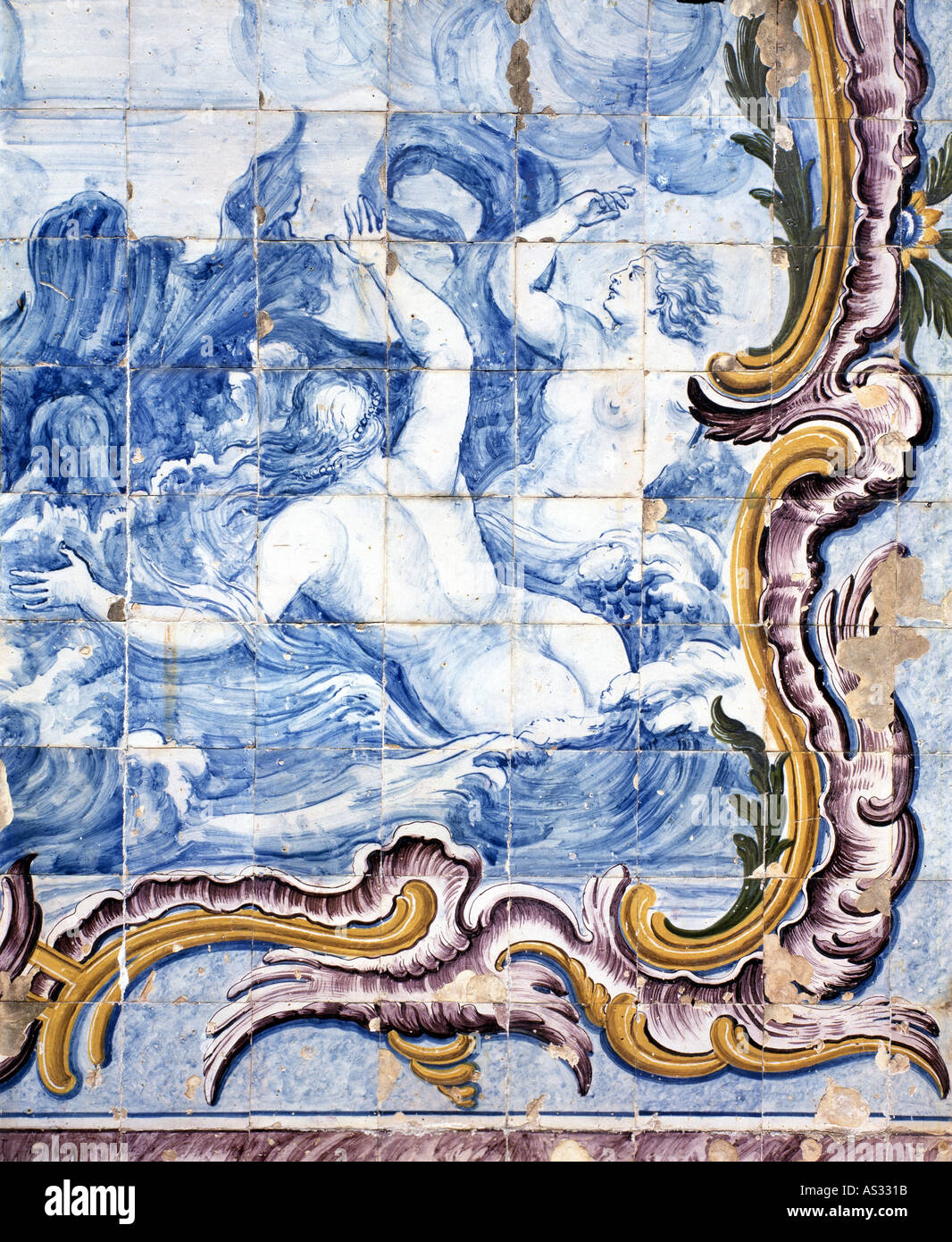 Oeiras Barockgarten Palacio Marques de Pombal Ab 1737 Doppelläufige Treppe Zum Garten Kachelwände Mit Mythologischen Szenen D Stockfoto