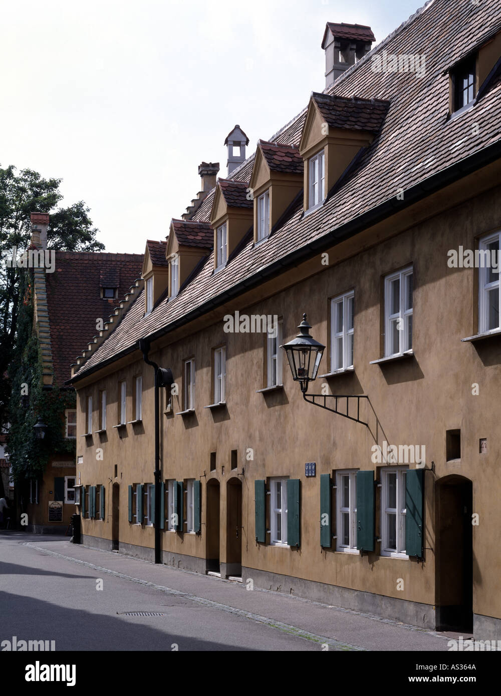 Augsburg, Fuggerei, Häuserreihe Stockfoto