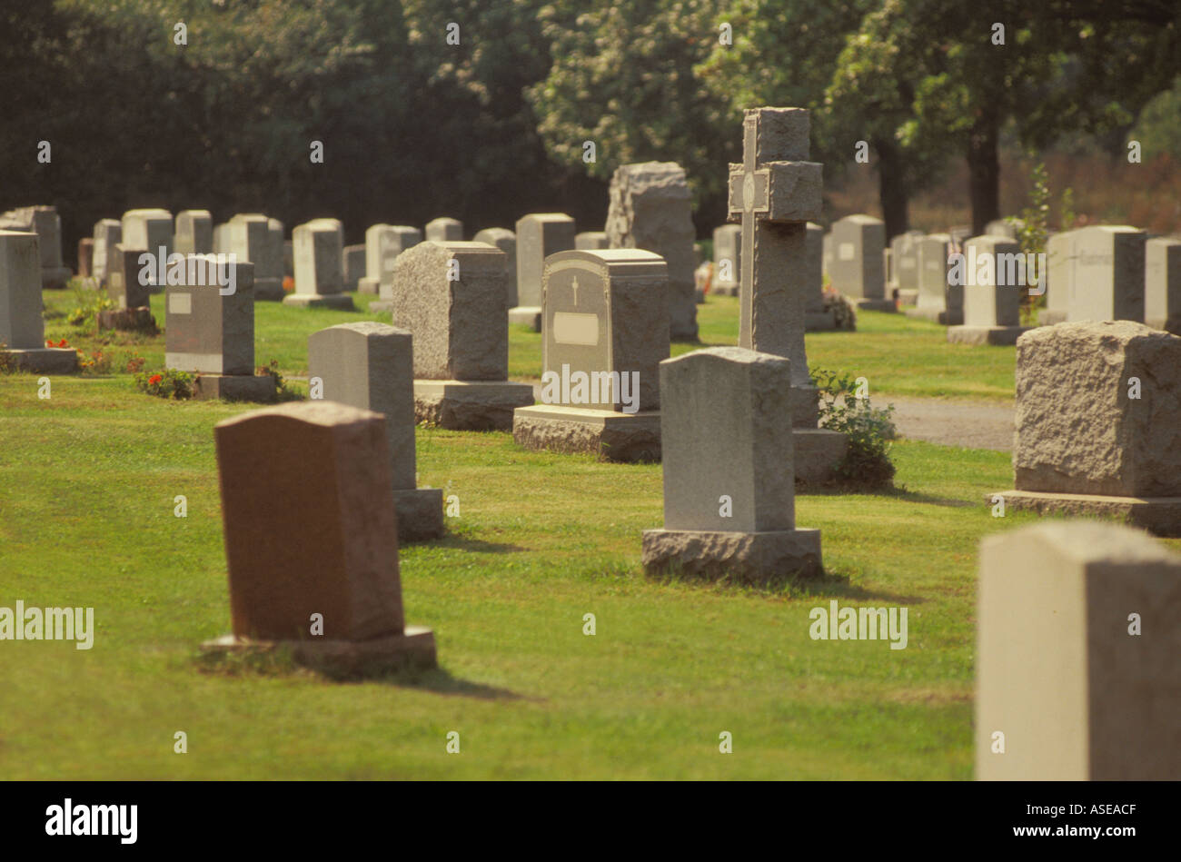 Friedhof mit Granit Grabsteine Stockfoto