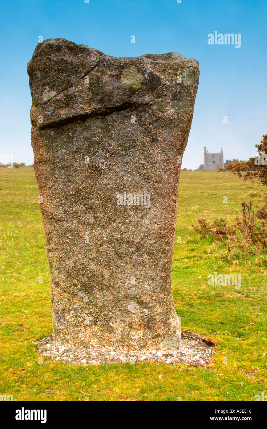 Stein aus dem Mittelkreis die Hurlers Stein Kreis komplexe Bodmin Moor Cornwall England Stockfoto
