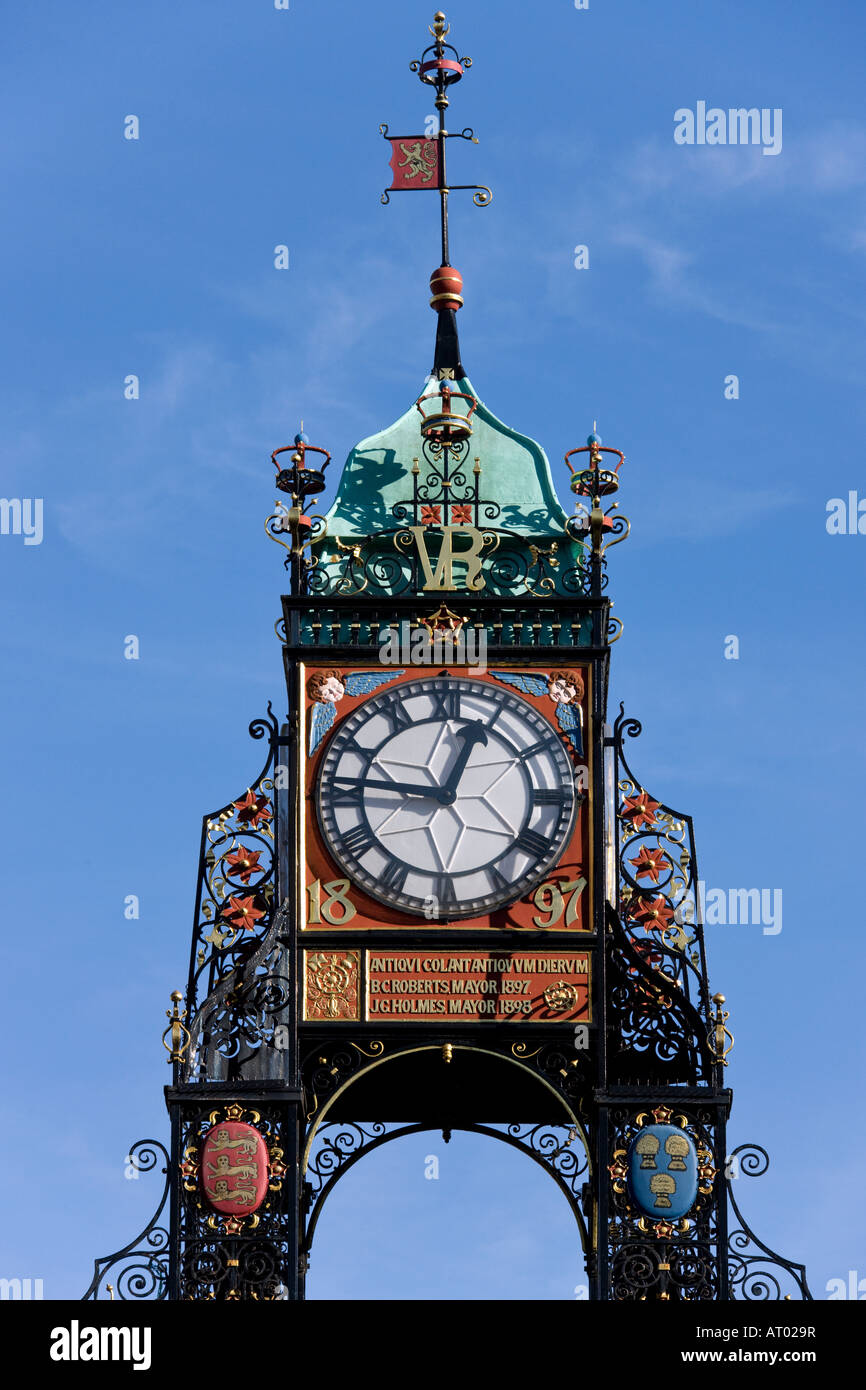 Das Eastgate Clock im Zentrum Stadt in Chester in der Grafschaft Cheshire in Nordwestengland Stockfoto