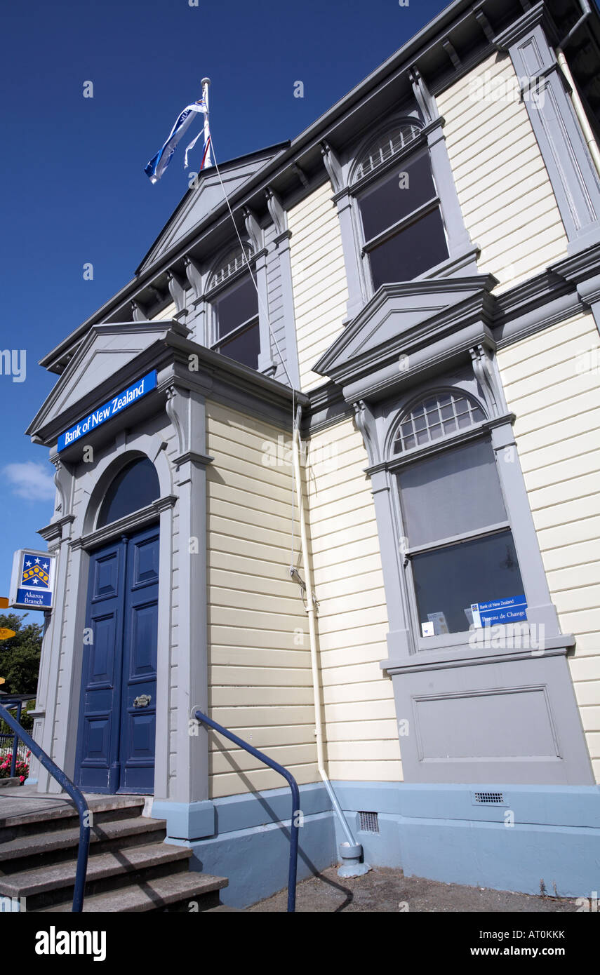 Bank of New Zealand - historisches Haus in Akaroa, ein beliebter Ferienort auf der Banks Peninsula, Canterbury, Südinsel, Neuseeland Stockfoto