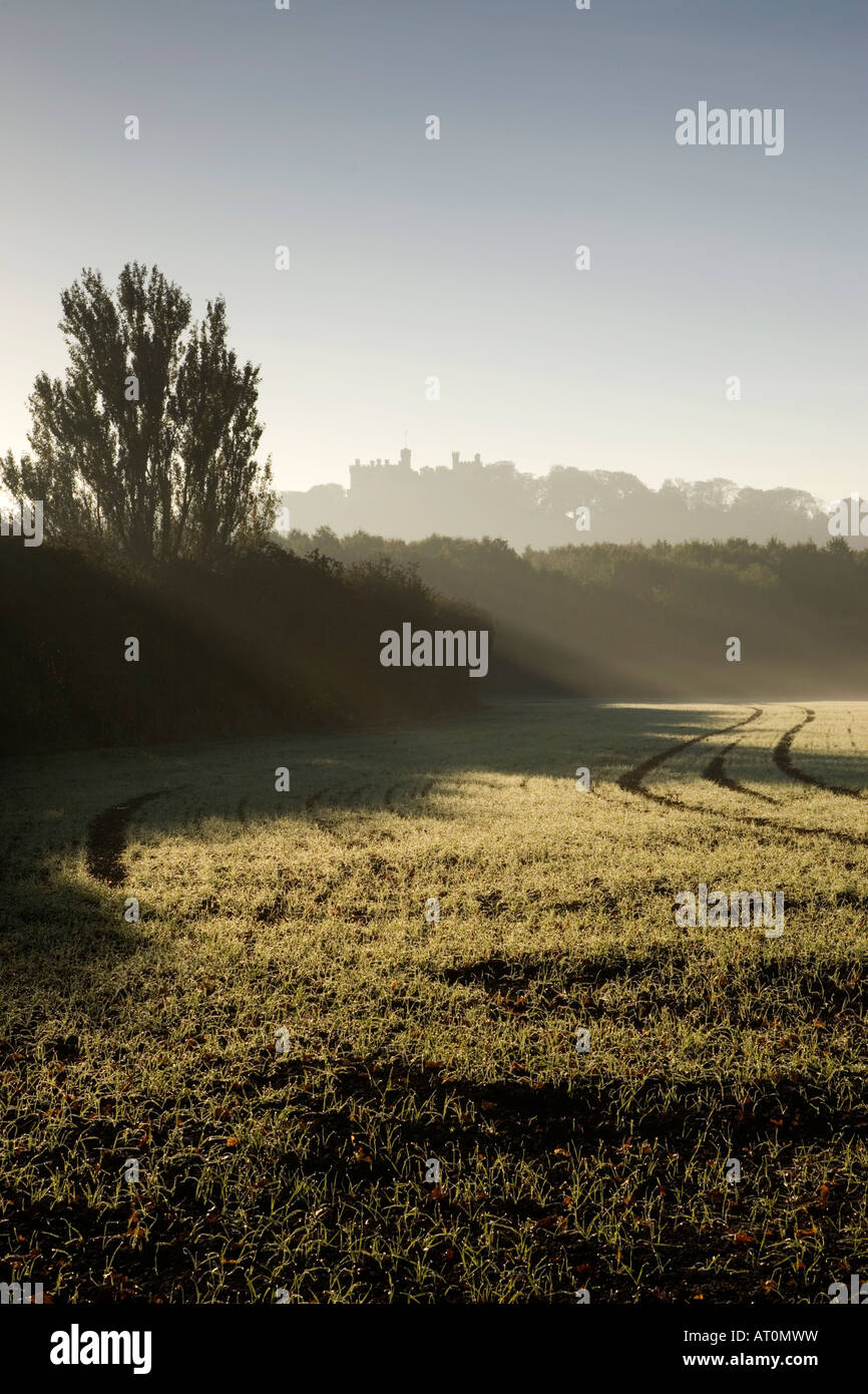 Tal der Belvoir und entfernten Burg in stimmungsvollen Dämmerlicht Leicestershire Stockfoto