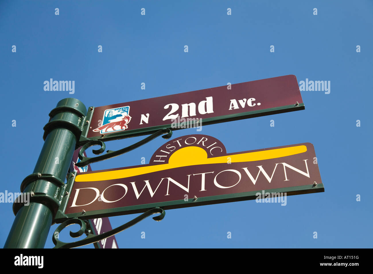 ILLINOIS Saint Charles Sign für Second Avenue in der historischen Innenstadt Stockfoto