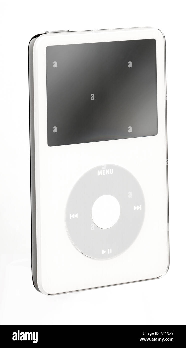 Studioaufnahme von einem weißen i-Pod auf weißem Hintergrund Stockfoto