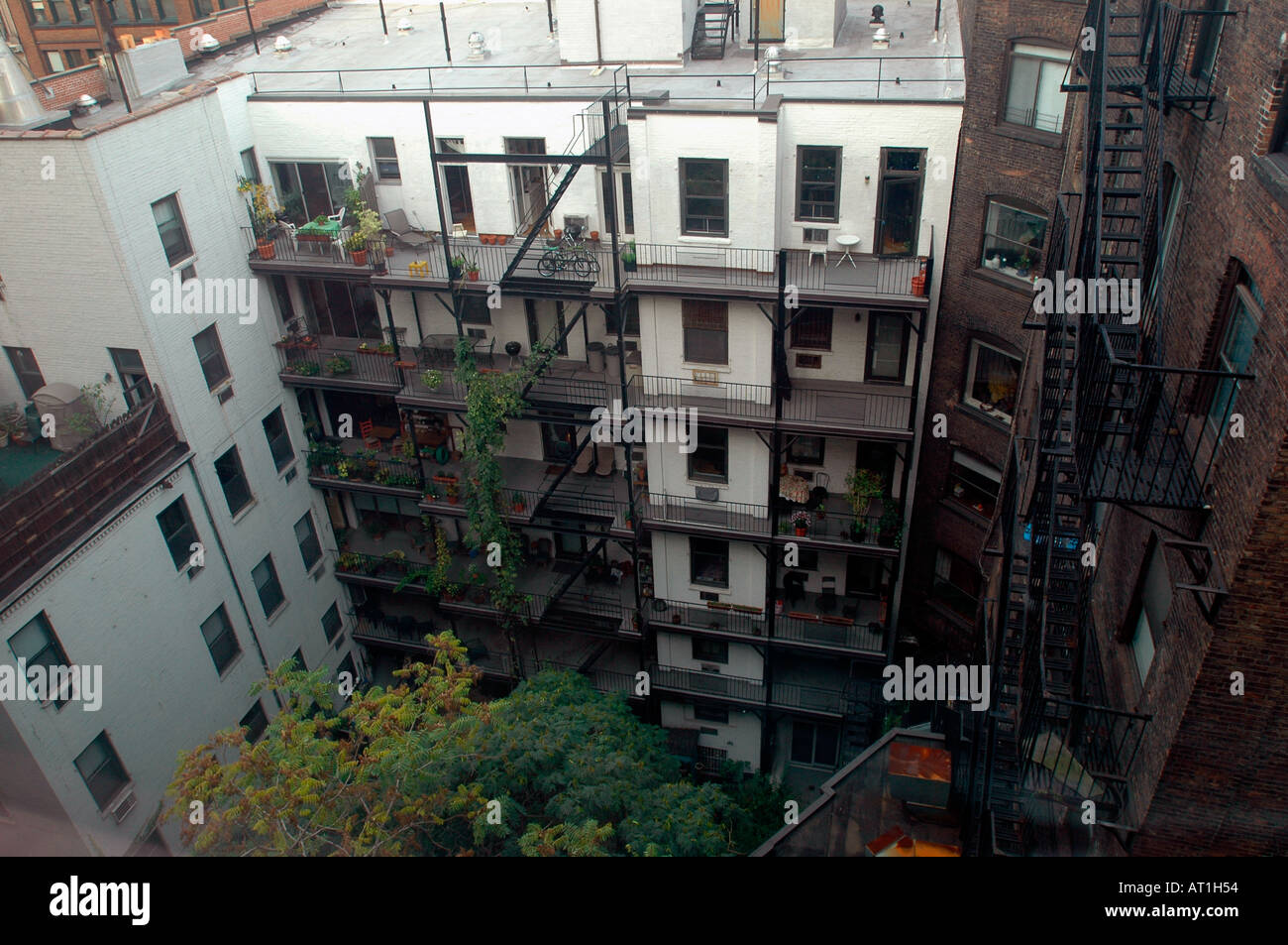 Hinterhof eines Mehrfamilienhauses Greenwich Village in New York City Stockfoto