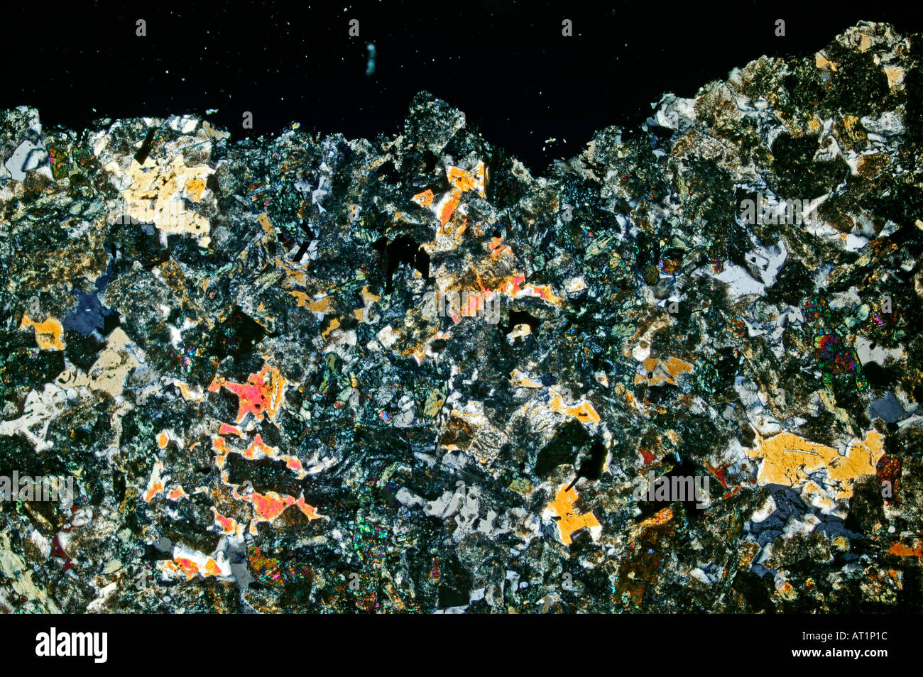 Hypersthene Tonalit Mineral Mikrophotographie cross polarisierte Licht Stockfoto