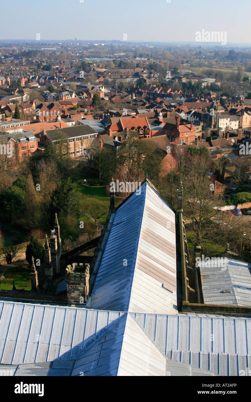 Ortszentrum Warwick von Bell Tower St. Marys Kirche Dach Warwickshire England uk gb Stockfoto