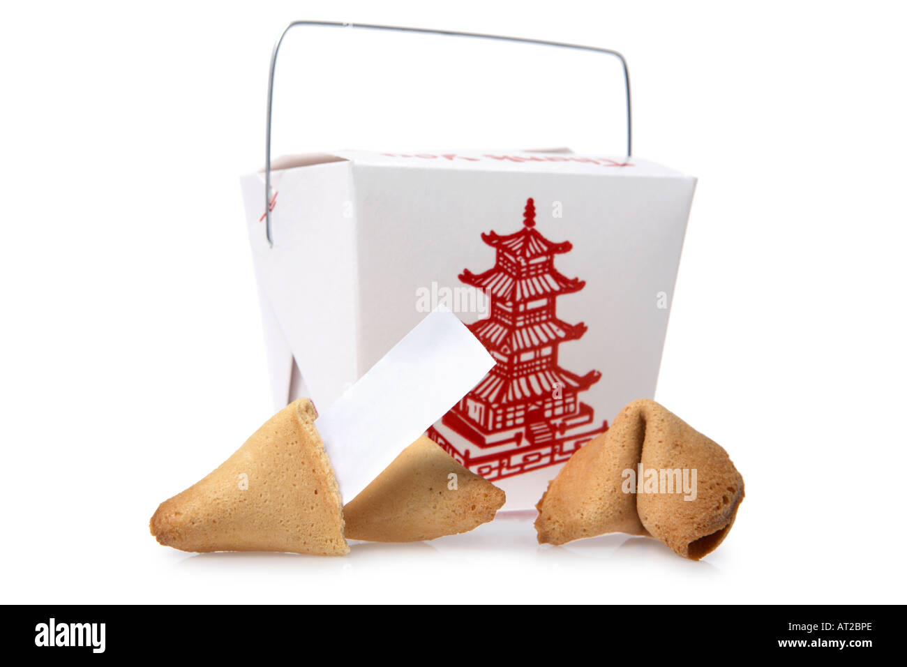 Glückskekse und chinesischen Take-out Box Stockfoto