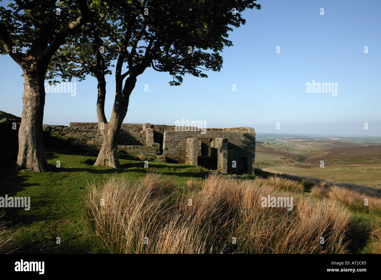 RUINE DER TOP WITHENS WITHINS FARM WUTHERING HEIGHTS STANBURY MOOR BRONTE LAND YORKSHIRE ENGLAND Stockfoto