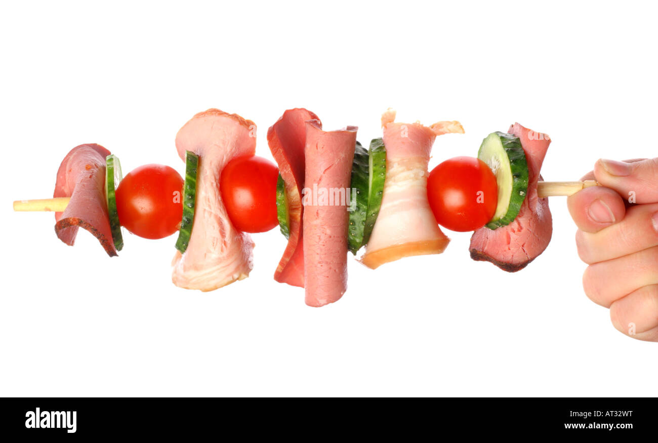 Aufgespießt Schinken & Gemüse Stockfoto