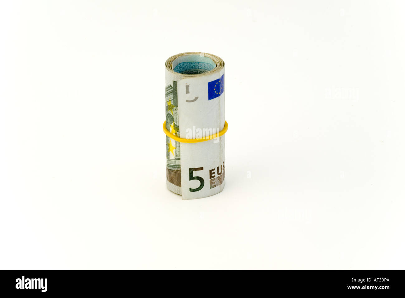 Rolle von 5 Euro-Banknoten Stockfoto