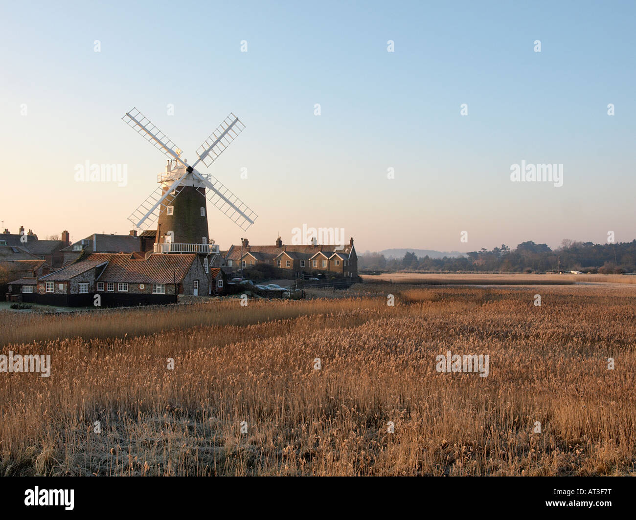 CLEY WINDMÜHLE BLICK ÜBER RÖHRICHT, CLEY NORTH NORFOLK ENGLAND UK Stockfoto