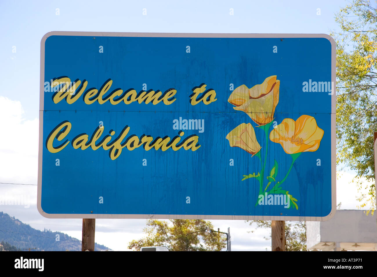 Willkommen Sie bei California Zeichen an der Oregon Grenze auf uns Autobahn 395. Stockfoto