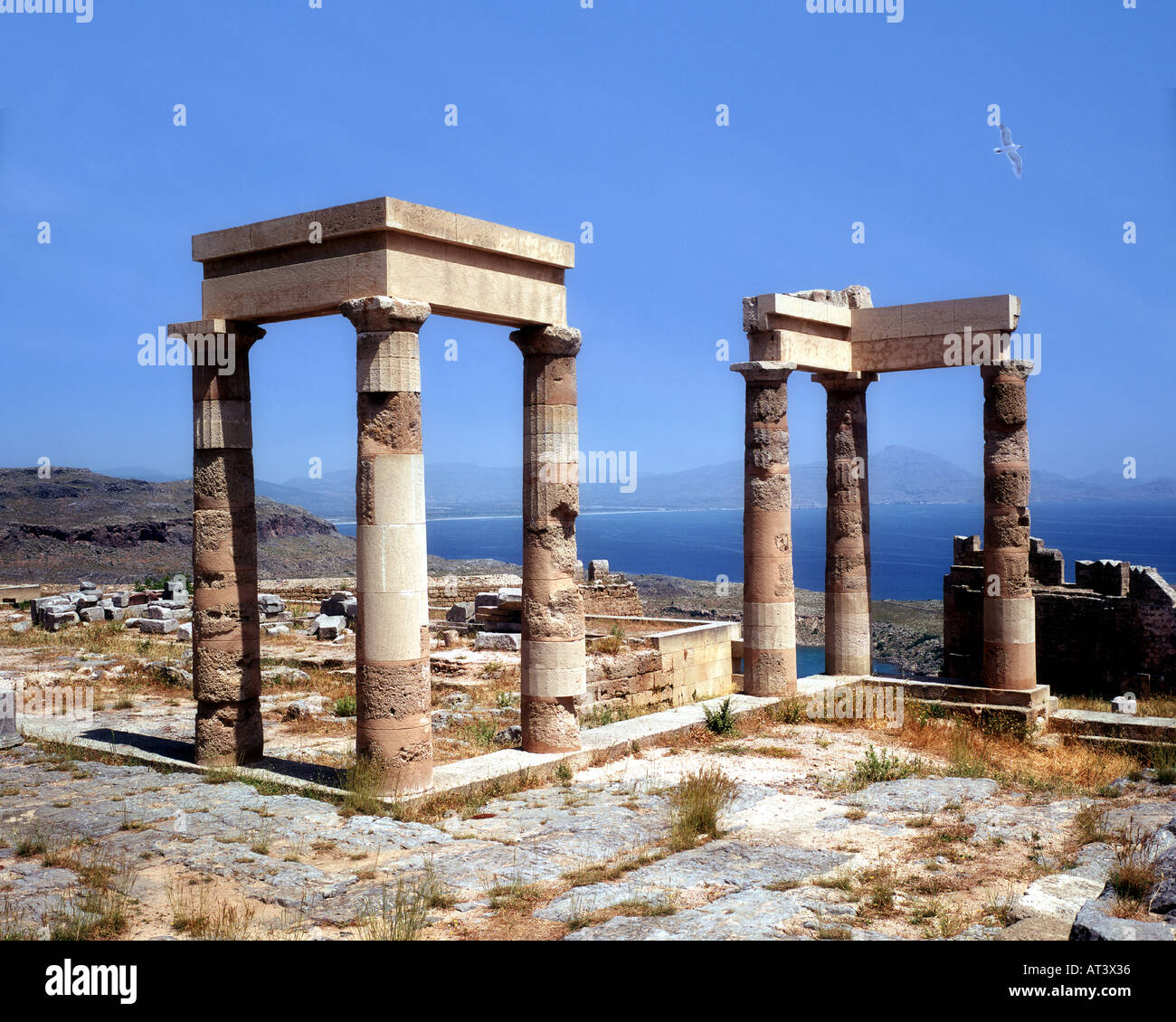 GR - Rhodos: Die Akropolis in Lindos Stockfoto
