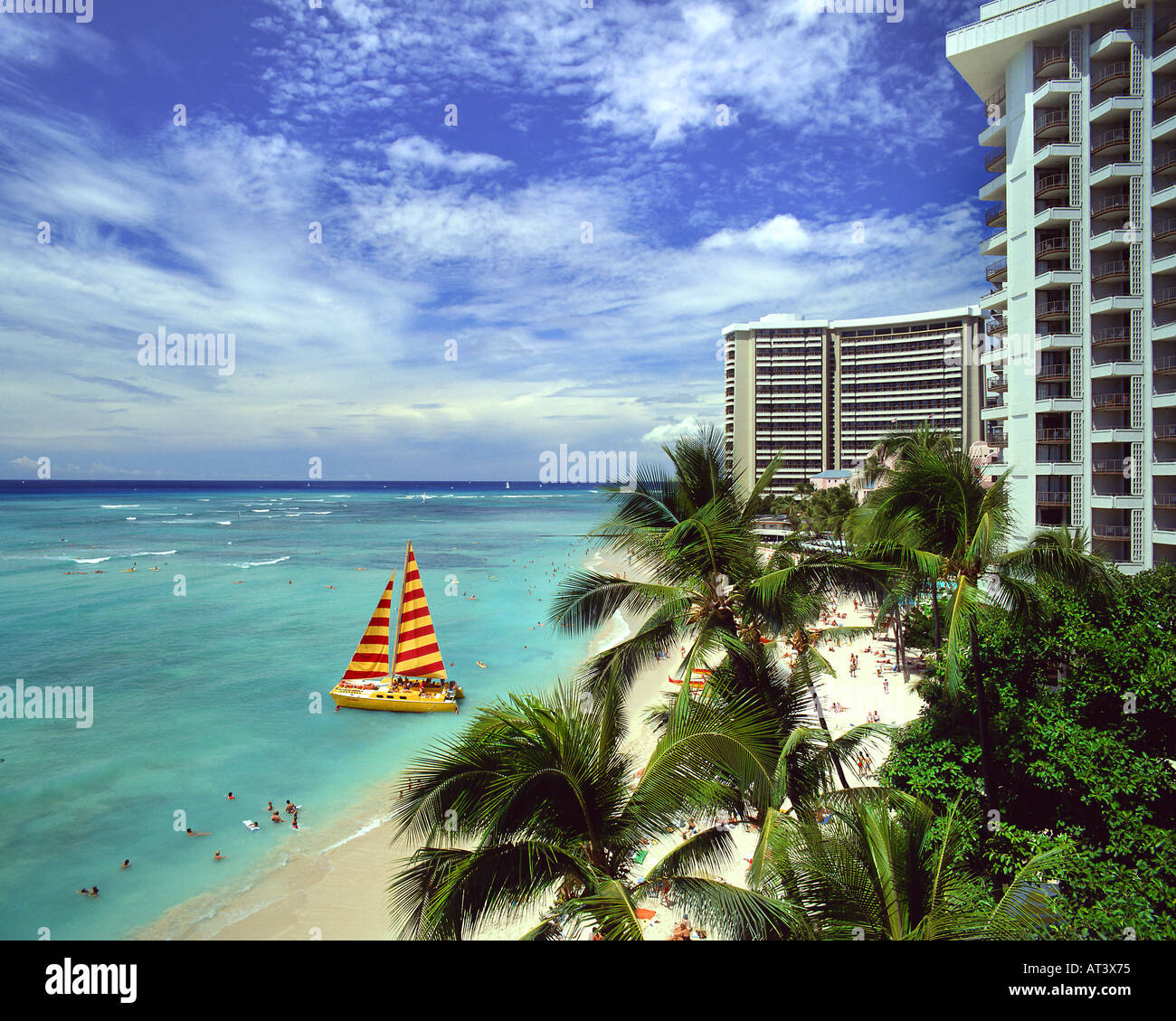 USA - HAWAII: Waikiki Beach auf Oahu Stockfoto
