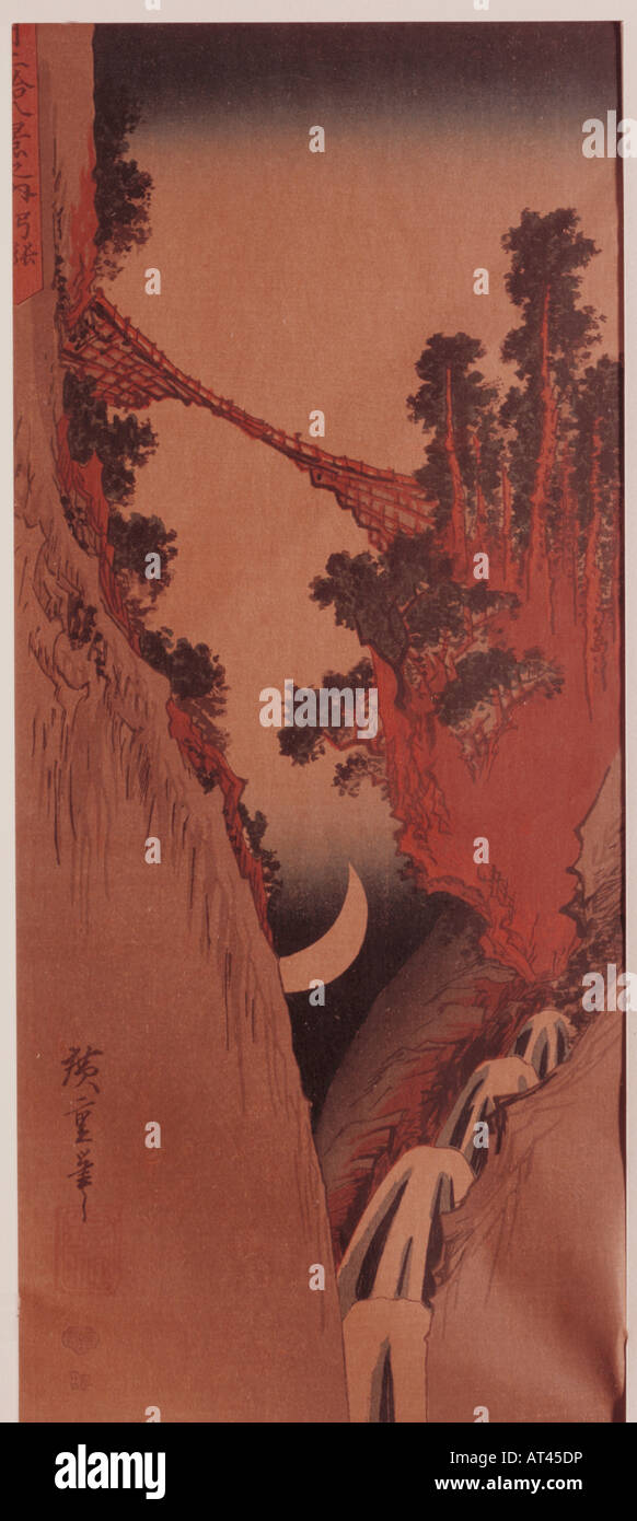 Bildende Kunst, Hiroshige, Ando, (1797-1858), "Canyon mit Mond', farbige Holzschnitt, Tokio, 1832, Artist's Urheberrecht nicht gelöscht werden Stockfoto