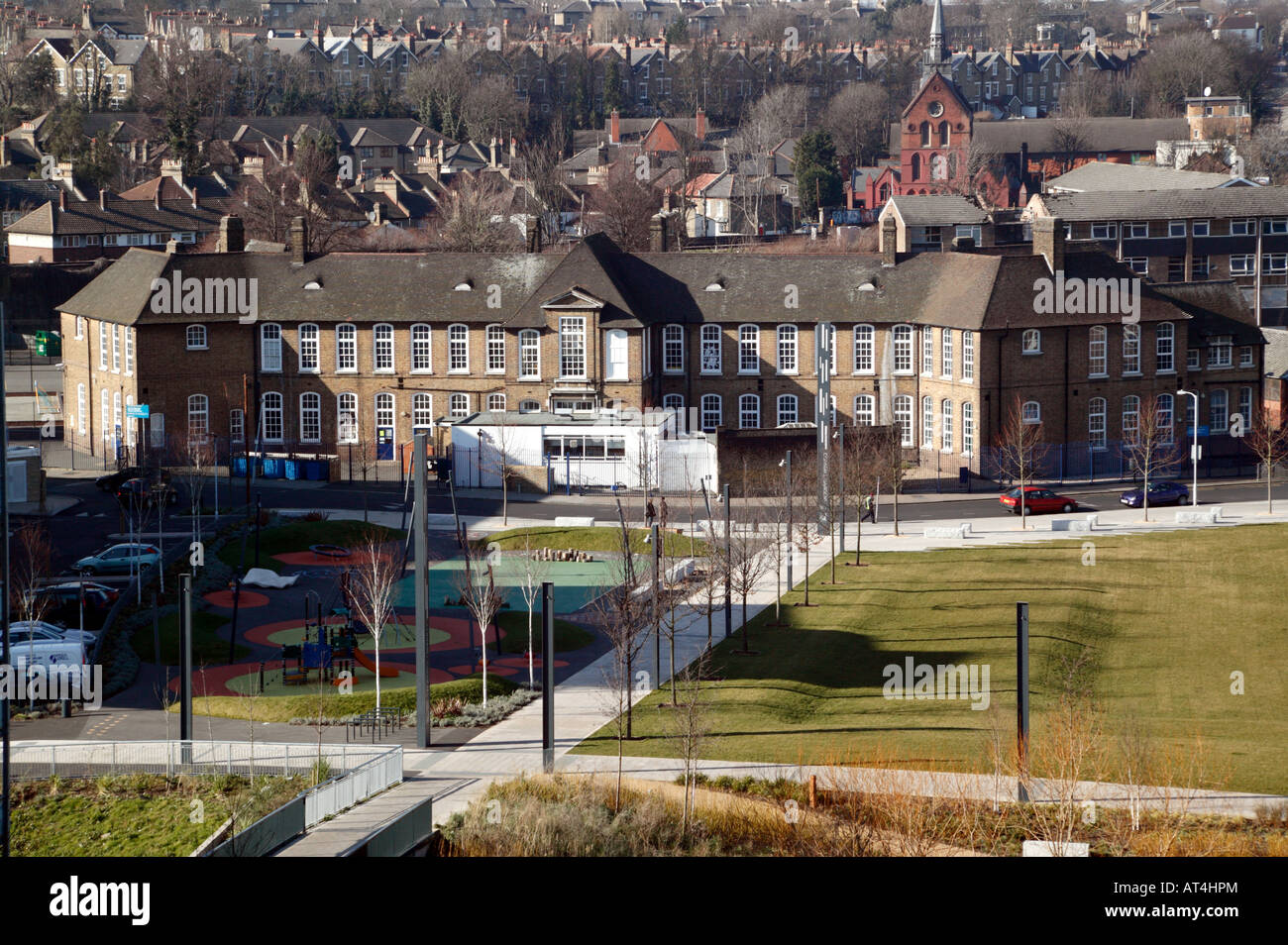 Aerioal Ansicht von Lewisham Brücke Grundschule Stockfoto