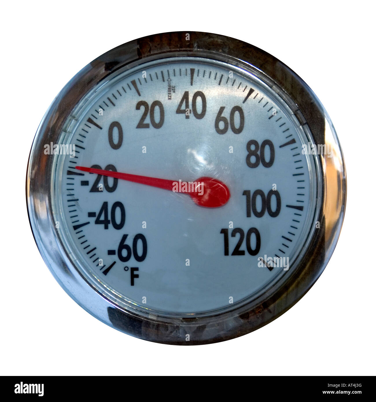 Thermometer zeigt minus 19 Grad Fahrenheit Stockfoto