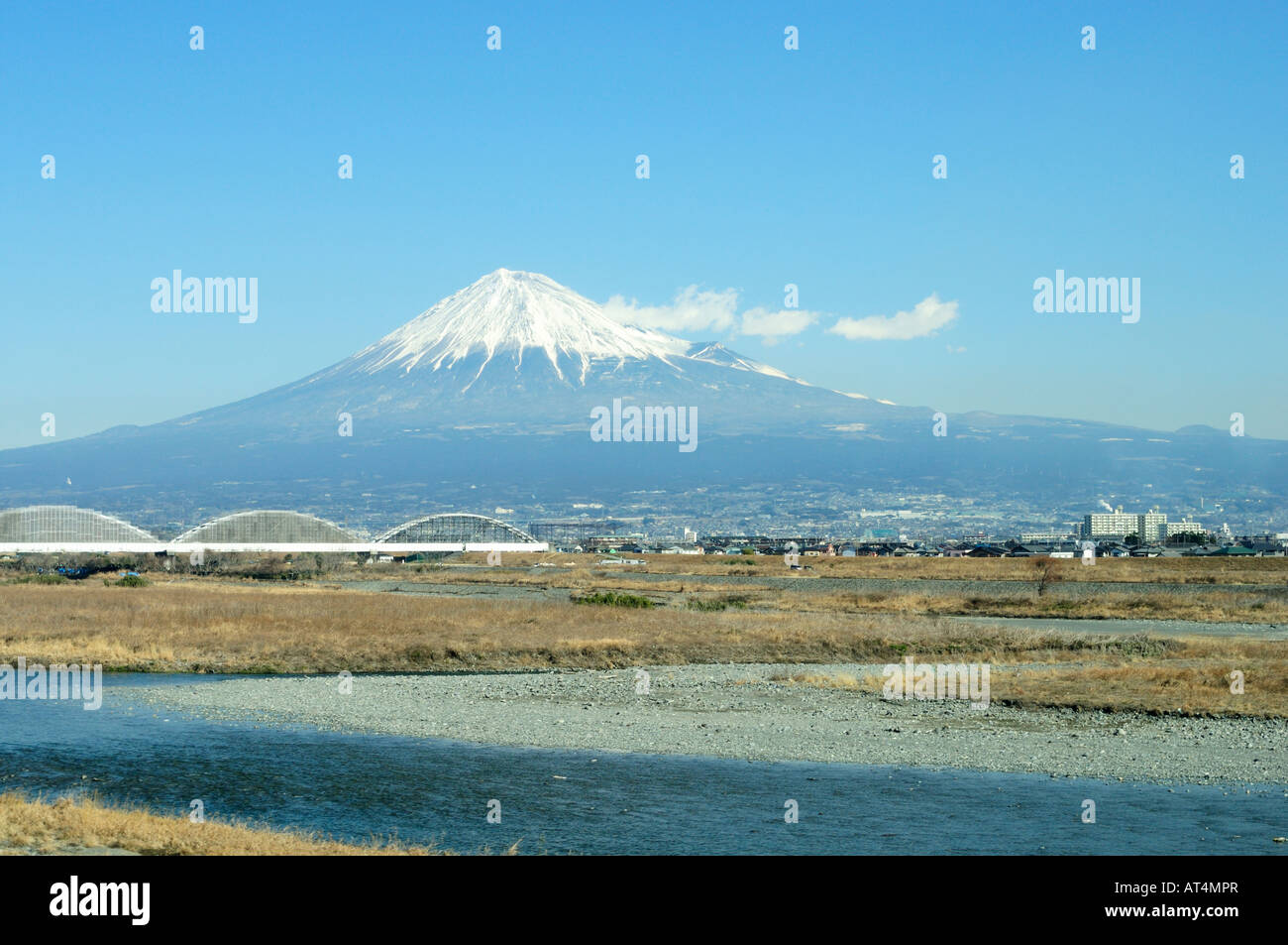 Mount Fuji gesehen von Shinkansen-Zug, Shizuoka Stockfoto