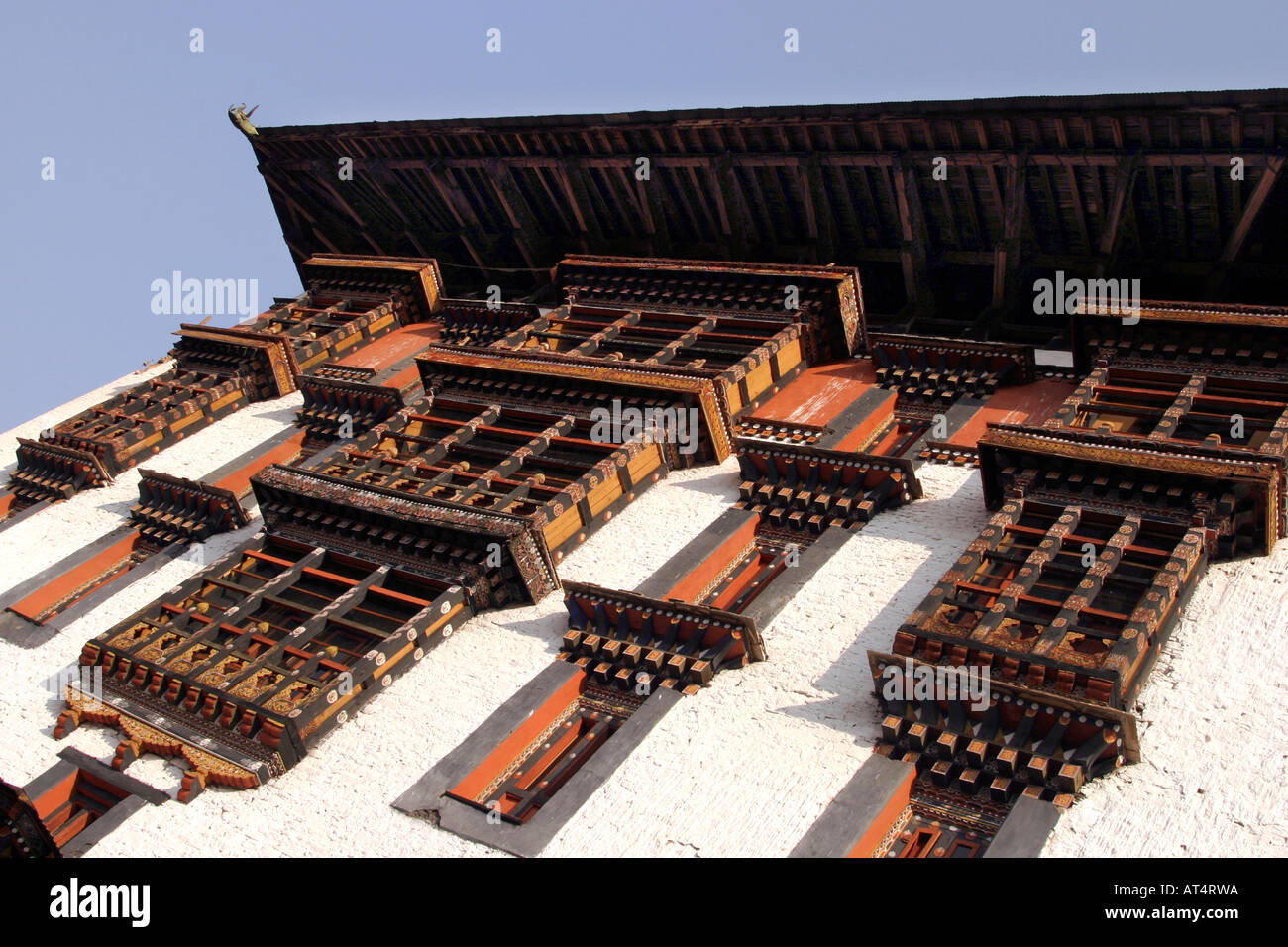 Bhutan Paro Dzong Tempel Turm detail Stockfoto
