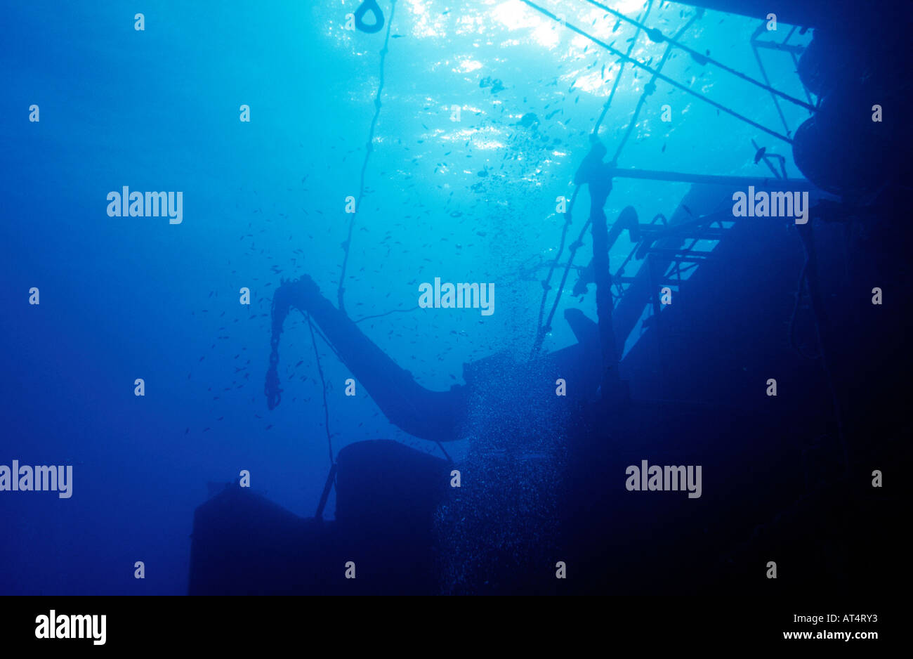 Ägypten Rotes Meer Wrack von Salim Express Fähre Davits und Überbau Stockfoto