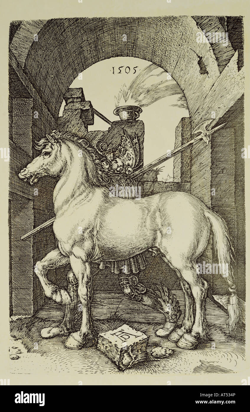 Bildende Kunst, Dürer, Albrecht (1471-1528), Kupferstich, 'Das kleine Pferd" (Das kleine Pferd), 1505, 16,4 cm x 10,9 cm, Privatsammlung, Artist's Urheberrecht nicht geklärt zu werden. Stockfoto